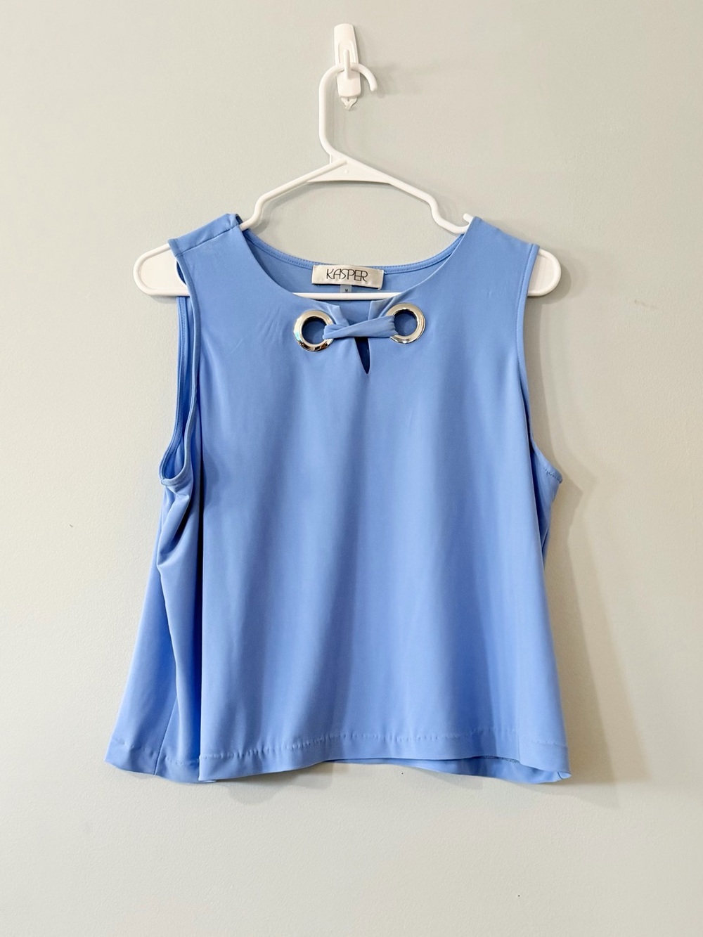 Kasper Light Blue Sleeveless Top with Grommet Detail